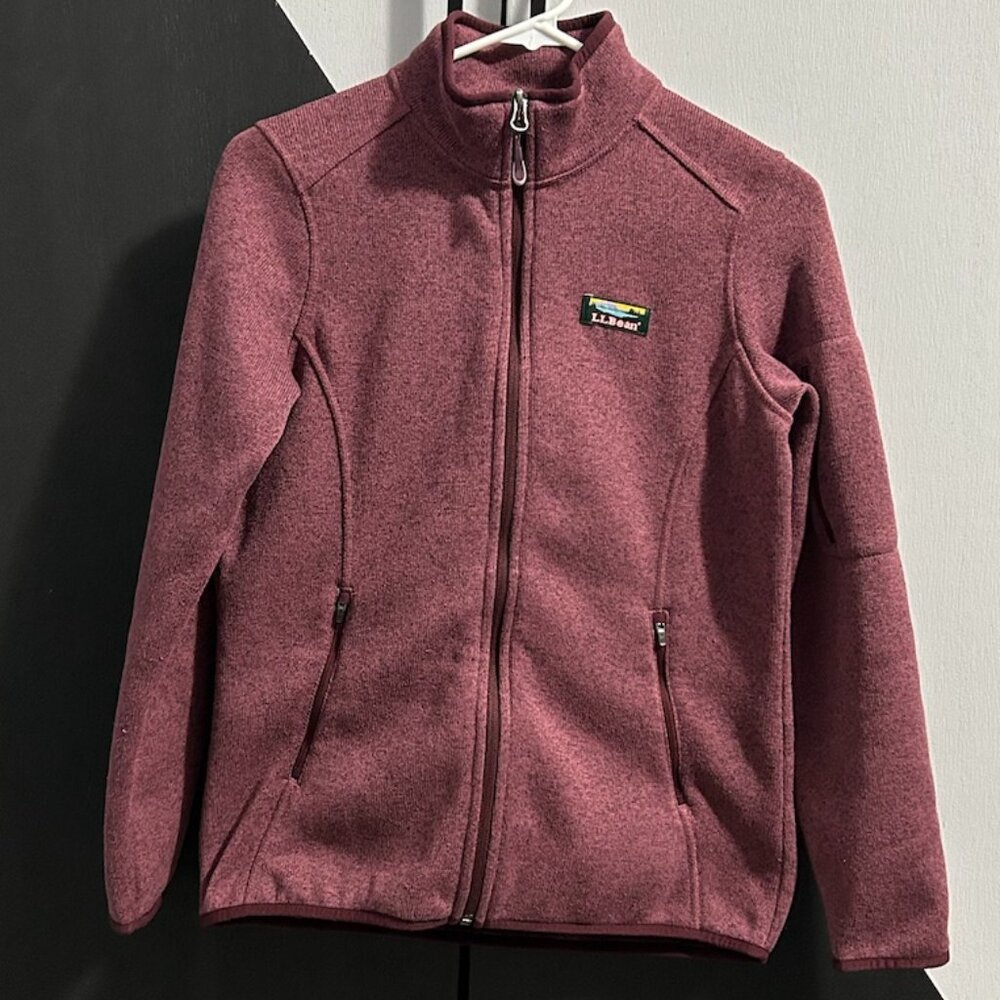 L.L. Bean Mauve/Gray Flecked Full Zip Sweater Fleece Jacket‎ Women's Size XS